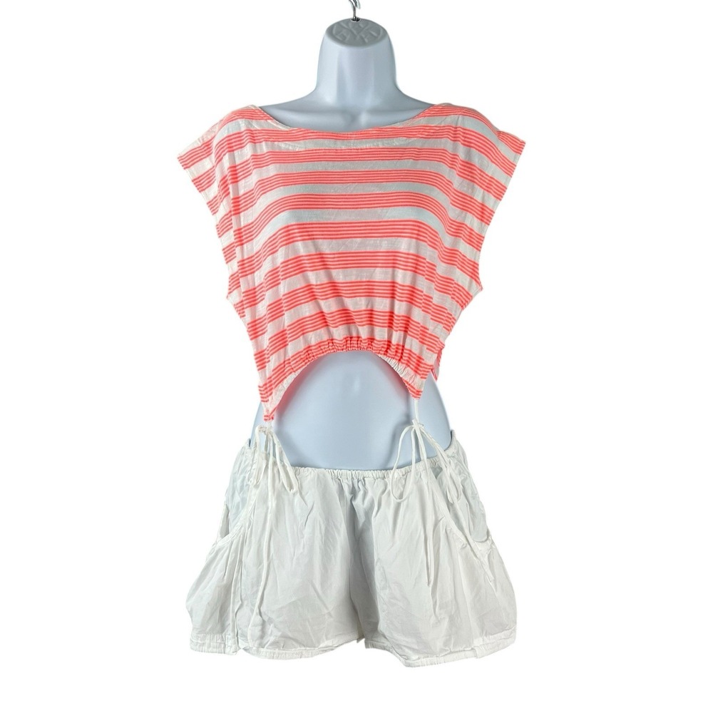 Anthropologie Romper Womens‎ Size XS White Orange Striped Cutout Casual Outfit